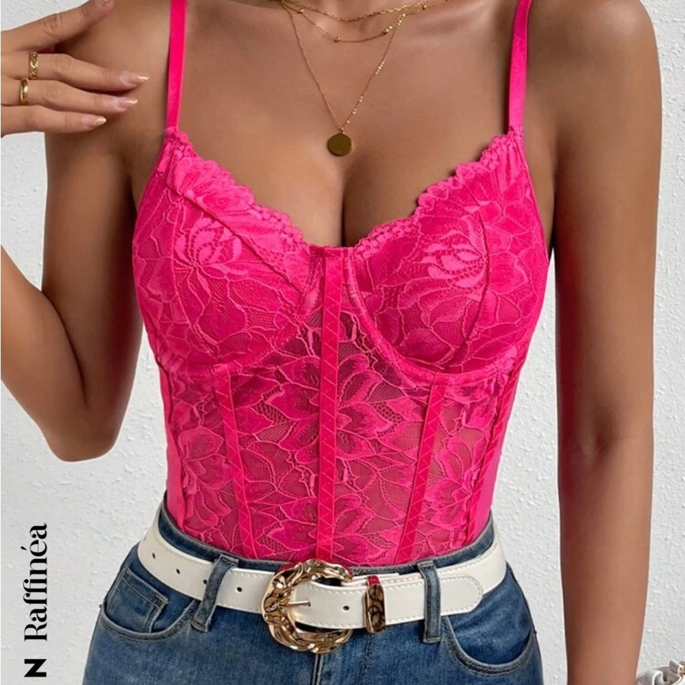 SHEIN pink lace bodysuit size medium